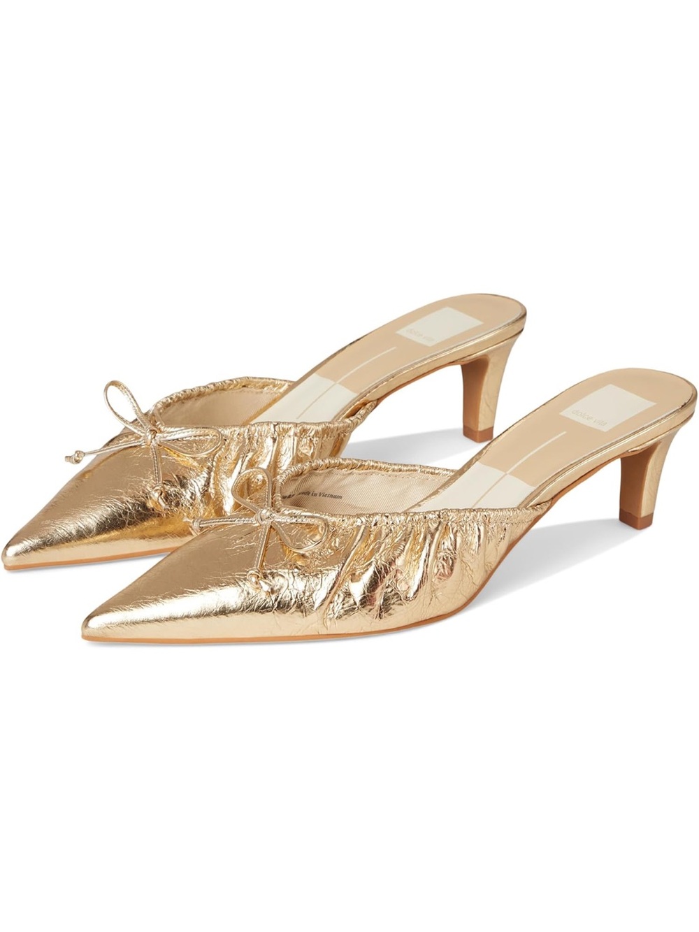 Dolce Vita Kairi Mid Gold Pointed Mule Heels with Bow Accent